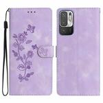 For Xiaomi Redmi Note 10 5G Flower Butterfly Embossing Pattern Leather Phone Case(Purple)