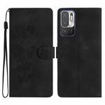 For Xiaomi Redmi Note 10 5G Flower Butterfly Embossing Pattern Leather Phone Case(Black)