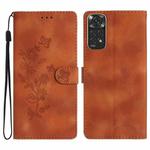 For Xiaomi Redmi Note 11 4G Global / Note 11S Flower Butterfly Embossing Pattern Leather Phone Case(Brown)