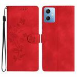 For Xiaomi Redmi Note 12 5G Flower Butterfly Embossing Pattern Leather Phone Case(Red)