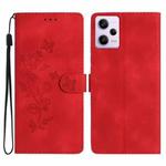 For Xiaomi Redmi Note 12 Pro 5G Flower Butterfly Embossing Pattern Leather Phone Case(Red)