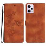 For Xiaomi Redmi Note 12 Pro 5G Flower Butterfly Embossing Pattern Leather Phone Case(Brown)