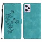 For Xiaomi Redmi Note 12 Pro 5G Flower Butterfly Embossing Pattern Leather Phone Case(Sky Blue)