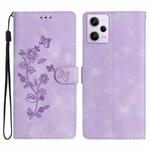 For Xiaomi Redmi Note 12 Pro 5G Flower Butterfly Embossing Pattern Leather Phone Case(Purple)