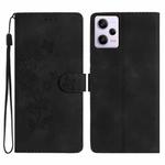 For Xiaomi Redmi Note 12 Pro 5G Flower Butterfly Embossing Pattern Leather Phone Case(Black)
