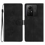 For Xiaomi Redmi Note 12S Flower Butterfly Embossing Pattern Leather Phone Case(Black)