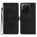 For Xiaomi 13T Flower Butterfly Embossing Pattern Leather Phone Case(Black)