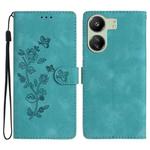 For Xiaomi Redmi 13C 4G Flower Butterfly Embossing Pattern Leather Phone Case(Sky Blue)
