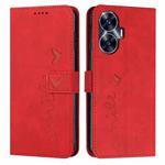 For Realme C55 Skin Feel Heart Pattern Leather Phone Case(Red)