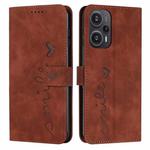 For Xiaomi Redmi Note 12 Turbo/Poco F5 Skin Feel Heart Pattern Leather Phone Case(Brown)