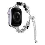 For Apple Watch SE 2023 44mm Pearl Bracelet Metal Watch Band(Silver Black)