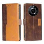 For Realme 11 5G Contrast Color Side Buckle Leather Phone Case(Dark Brown + Gold)