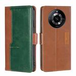 For Realme 11 5G Contrast Color Side Buckle Leather Phone Case(Light Brown + Green)