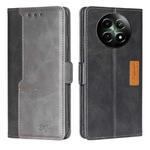 For Realme 12 5G Contrast Color Side Buckle Leather Phone Case(Black + Grey)
