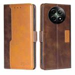 For Realme 12 5G Contrast Color Side Buckle Leather Phone Case(Dark Brown + Gold)