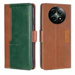 For Realme 12 5G Contrast Color Side Buckle Leather Phone Case(Light Brown + Green)