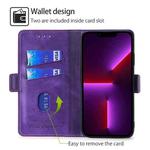 For Realme 12 5G Contrast Color Side Buckle Leather Phone Case(Purple + Rose Red)