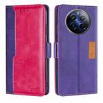 For Realme 12 Pro 5G Contrast Color Side Buckle Leather Phone Case(Purple + Rose Red)