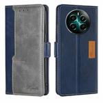 For Realme 12+ 5G Contrast Color Side Buckle Leather Phone Case(Blue + Grey)