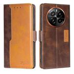 For Realme GT5 Pro 5G Contrast Color Side Buckle Leather Phone Case(Dark Brown + Gold)