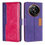 For Realme GT5 Pro 5G Contrast Color Side Buckle Leather Phone Case(Purple + Rose Red)