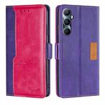 For Realme C65 4G Contrast Color Side Buckle Leather Phone Case(Purple + Rose Red)