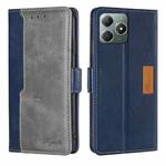 For Realme C61 4G Contrast Color Side Buckle Leather Phone Case(Blue + Grey)