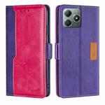 For Realme C61 4G Contrast Color Side Buckle Leather Phone Case(Purple + Rose Red)