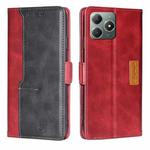 For Realme C61 4G Contrast Color Side Buckle Leather Phone Case(Red + Black)