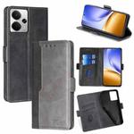 For Realme 14 5G Global Contrast Color Side Buckle Leather Phone Case(Black + Grey)