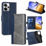 For Realme 14 5G Global Contrast Color Side Buckle Leather Phone Case(Blue + Grey)
