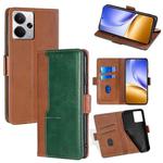 For Realme 14 5G Global Contrast Color Side Buckle Leather Phone Case(Light Brown + Green)