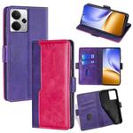 For Realme 14 5G Global Contrast Color Side Buckle Leather Phone Case(Purple + Rose Red)