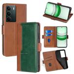 For Realme C71 4G Contrast Color Side Buckle Leather Phone Case(Light Brown + Green)