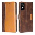 For TCL 50 SE 4G Contrast Color Side Buckle Leather Phone Case(Dark Brown + Gold)