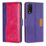 For TCL 505 4G Contrast Color Side Buckle Leather Phone Case(Purple + Rose Red)