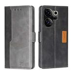 For Tecno Camon 20 Premier 5G Contrast Color Side Buckle Leather Phone Case(Black + Grey)