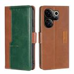 For Tecno Camon 20 Premier 5G Contrast Color Side Buckle Leather Phone Case(Light Brown + Green)