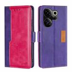 For Tecno Camon 20 Premier 5G Contrast Color Side Buckle Leather Phone Case(Purple + Rose Red)