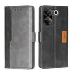 For Tecno Camon 20 Pro 5G Contrast Color Side Buckle Leather Phone Case(Black + Grey)