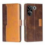 For Tecno Camon 20 Pro 5G Contrast Color Side Buckle Leather Phone Case(Dark Brown + Gold)