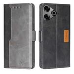 For Tecno Pova 6 Pro 5G Contrast Color Side Buckle Leather Phone Case(Black + Grey)