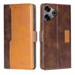 For Tecno Pova 6 Pro 5G Contrast Color Side Buckle Leather Phone Case(Dark Brown + Gold)