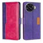 For Tecno Spark 20 Pro+ 4G Contrast Color Side Buckle Leather Phone Case(Purple + Rose Red)