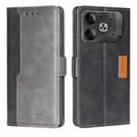 For Tecno Pova 6 5G Contrast Color Side Buckle Leather Phone Case(Black + Grey)