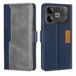 For Tecno Pova 6 5G Contrast Color Side Buckle Leather Phone Case(Blue + Grey)