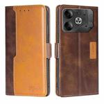 For Tecno Pova 6 5G Contrast Color Side Buckle Leather Phone Case(Dark Brown + Gold)