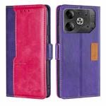 For Tecno Pova 6 5G Contrast Color Side Buckle Leather Phone Case(Purple + Rose Red)