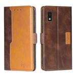 For Sharp Aqous Wish 3 Contrast Color Side Buckle Leather Phone Case(Dark Brown + Gold)