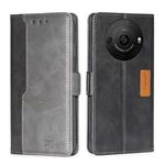 For Sharp Aquos R8 Pro SH-51D Contrast Color Side Buckle Leather Phone Case(Black + Grey)